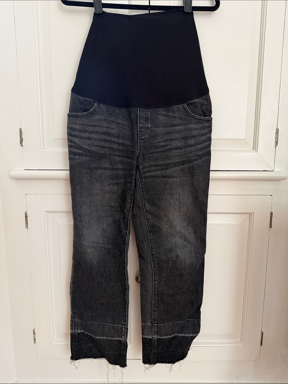 Hatch Black Washed Gray Maternity Ankle Cropped Jeans